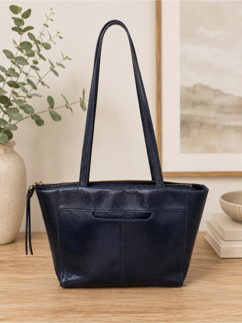 HOBO Dark Navy Leather Tote with Long Straps
